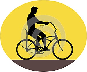 Man Riding Easy Rider Bicycle Silhouette Oval Retro