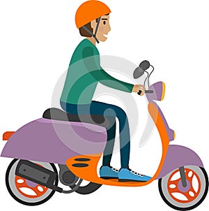 Man riding electric moped vector icon isolated on white