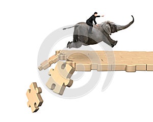 Man riding elephant on breaking puzzle path
