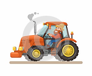 Man Riding Farm Tractor Vehicle Cartoon Illustration Vector