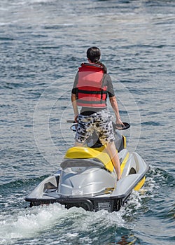 Man is riding a hydrocycle