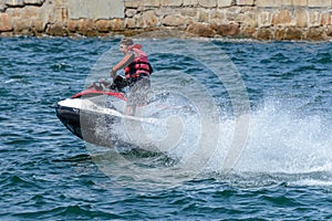 Man is riding a hydrocycle