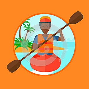 Man riding in kayak vector illustration.