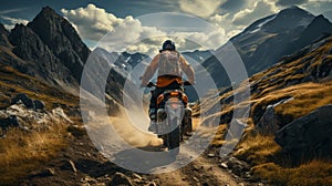 A man riding a motorcycle back view. Generative AI.