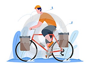 Man riding a touring bike vector illustration