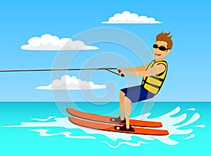 Man riding waterski. extreme summer water sport