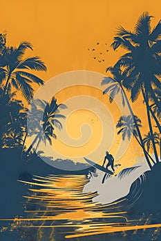 a man is riding a wave on a surfboard in the ocean at sunset