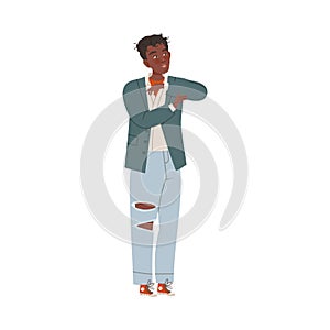 Man in Ripped Jeans and Jacket Waiting or Standing in Queue or in Line for Nightclub Vector Illustration