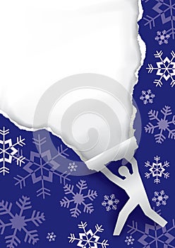 Man ripping christmas paper background.