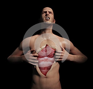 Man ripping open his chest photo