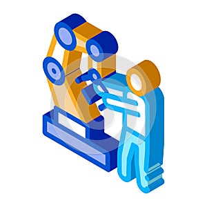 Man And Robot Arm isometric icon vector illustration