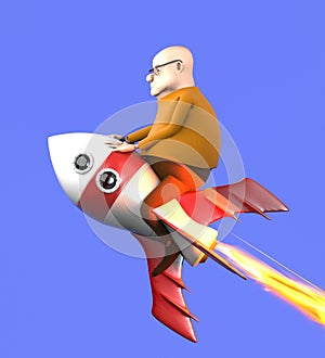 Man on a rocket,cartoon style,3d render