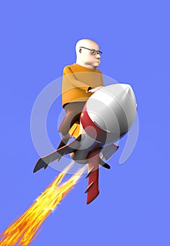 Man on a rocket,cartoon style,3d render
