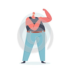 Man with Round Body Shape Demonstrate Power, Male Character Apple Figure Type with Big Belly and Buttocks Posing