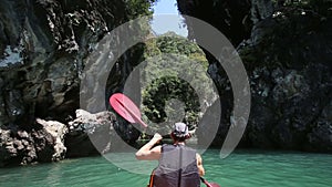 man rowing kayak in the gorge