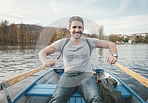 Man rowing on the river