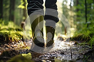 Man in Rubber Boots in a Forest, Generative AI