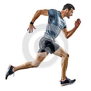 Man runner jogger running jogging isolated shadows