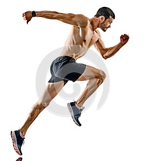 Man runner jogger running jogging isolated shadows