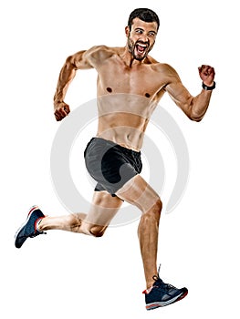 Man runner jogger running jogging isolated shadows