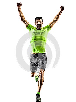 Man runner running jogger jogging happy isolated silhouette white background