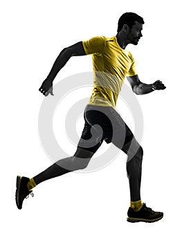 Man runner running jogger jogging isolated silhouette white back