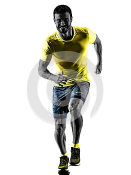 Man runner running jogger jogging isolated silhouette white back