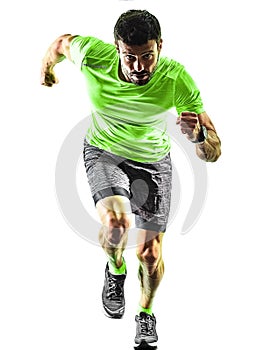 Man runner running jogger jogging isolated silhouette white back