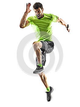 Man runner running jogger jogging isolated silhouette white back