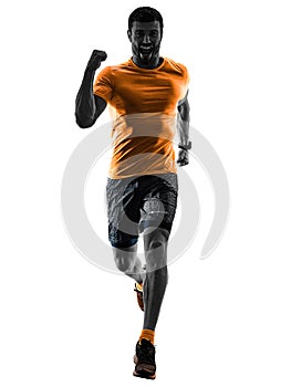 Man runner running jogger jogging isolated silhouette white back