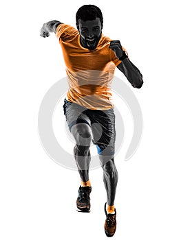 Man runner running jogger jogging isolated silhouette white background