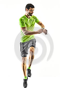 Man runner running jogger jogging time isolated silhouette white