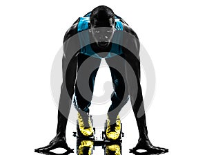 Man runner sprinter on starting blocks silhouette