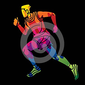 A Man Running Action Marathon Runner Male Movement Cartoon Sport Graphic
