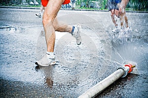 Man running in city marathon