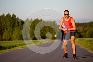 Man running on country road training