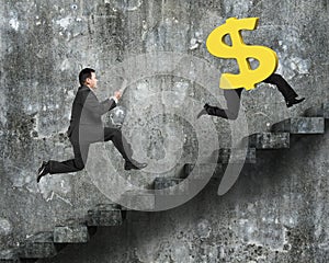 Man running after dollar money symbol