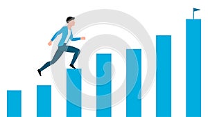 Man running on a graph bar towards success, business character vector illustration on white background