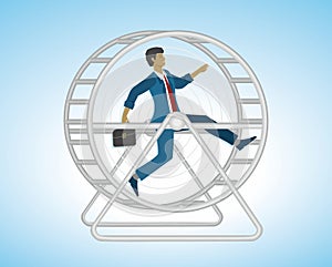 Man running in hamster wheel, squirrel wheel. Stress in life.Vector illustration.