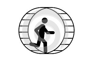 Man running in a hamster wheel vector. Concept of a man running in a circle like a hamster vector illustration. social issues