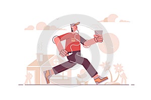 Man running in headset and listening music