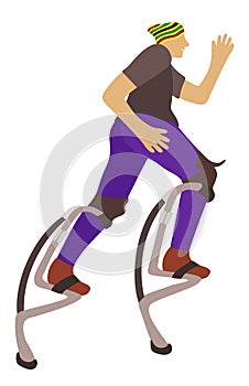 Man running in jumping boots. Powerbocking sport. Vector isolated illustration