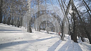 Man running at the mountain with snow