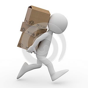 Man running with several boxes in the back