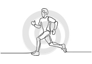 Man running during sport exercise, Marathon or sprint concept of person make his body healthy. Continuous single line drawing one