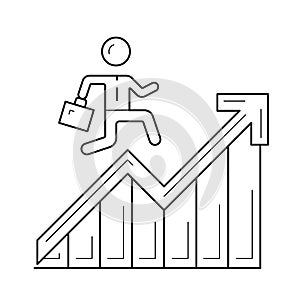 Man running up the career ladder vector line icon.