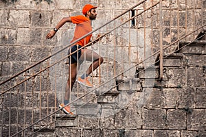 Man Running Up Outdoor Stairs