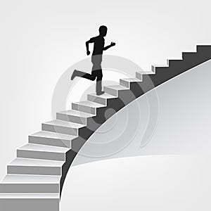 Man running up on spiral staircase