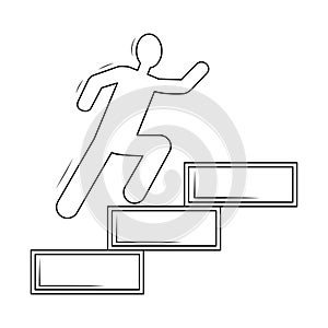 Man running up stairs linear icon. Career growth, progress, success, winning