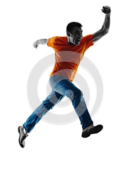 Man runnning jumping silhouette isolated